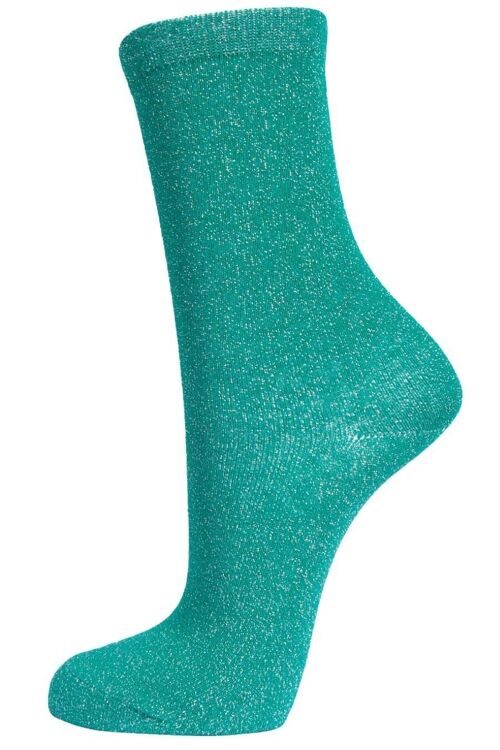Womens Glitter Socks Silver Sparkly Ankle Socks Green