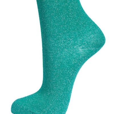 Womens Glitter Socks Silver Sparkly Ankle Socks Green