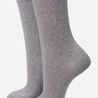 Damen-Socken mit Glitzer, silberfarben, glitzernde Söckchen, schimmerndes Grau