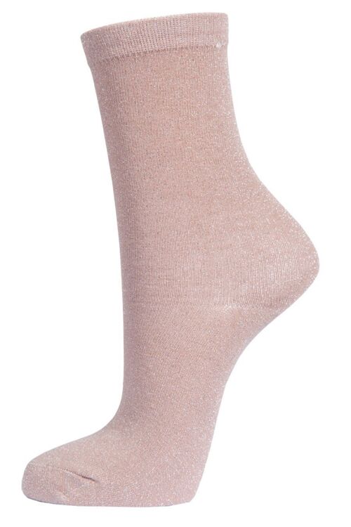 Women Glitter Socks Silver Sparkly Ankle Socks Shimmer Beige