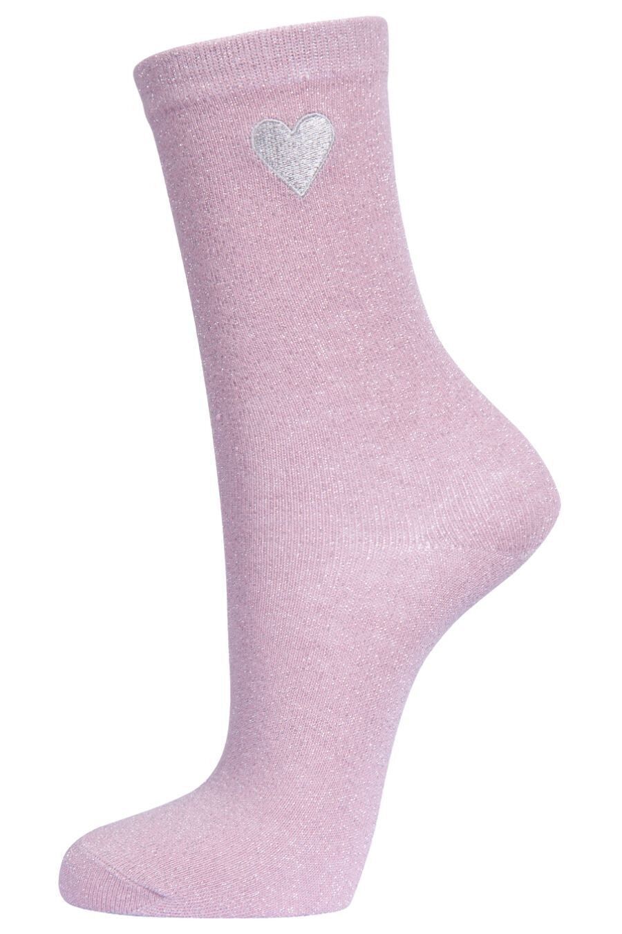 Glitzersocken für Damen - Rosa, gesticktes Herz