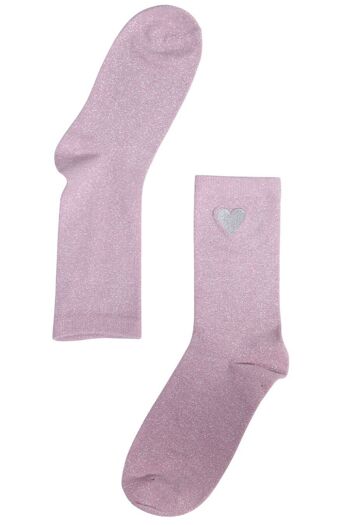 Chaussettes roses à paillettes pour femmes, chaussettes à cœur brodées, scintillantes et scintillantes 2