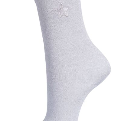 Glitzer-Socken für Damen, bestickte Stern-Söckchen, glitzernd, schimmernd, Silber