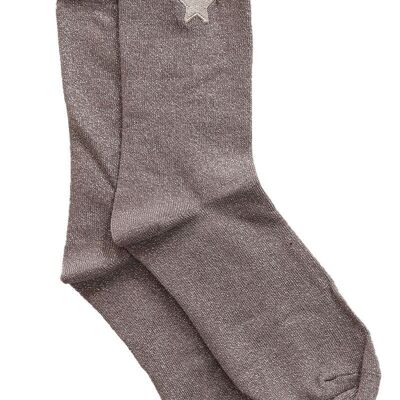 Womens Silver Glitter Socks Embroidered Star Ankle Socks Sparkle Shimmer Grey