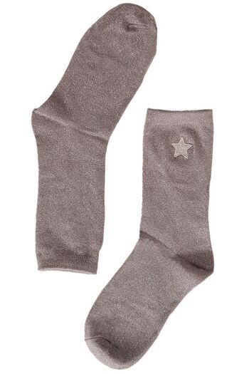 Chaussettes à paillettes argentées pour femmes, chaussettes à étoiles brodées, gris scintillant scintillant 2