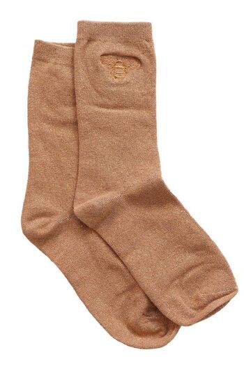 Chaussettes à paillettes dorées pour femmes Socquettes bourdon brodées scintillantes 1