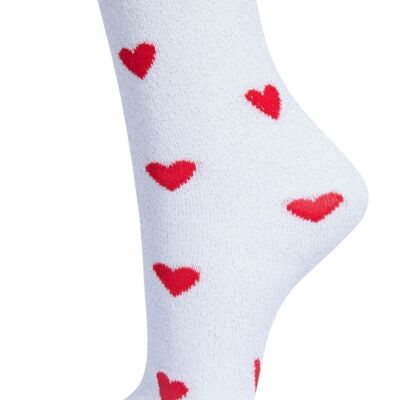 Womens Glitter Socks Red Heart Love Hearts Ankle Socks Sparkle Shimmer White
