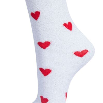 Chaussettes Femme Paillettes Coeur Rouge Socquettes Coeurs D'amour Sparkle Shimmer Blanc