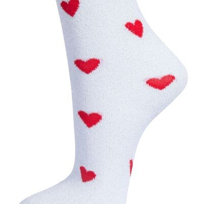 Womens Glitter Socks Red Heart Love Hearts Ankle Socks Sparkle Shimmer White