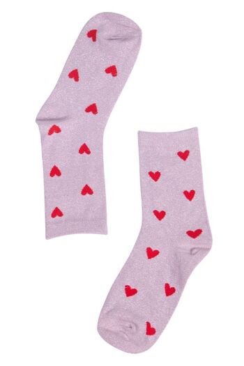 Chaussettes Femme Paillettes Coeur Rouge Love Hearts Socquettes Sparkle Shimmer Rose 2