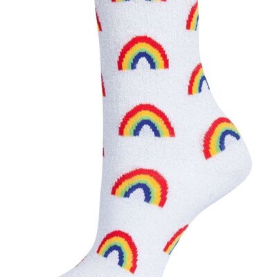 Womens Rainbow Socks Glitter Ankle Socks Sparkly Shimmer White