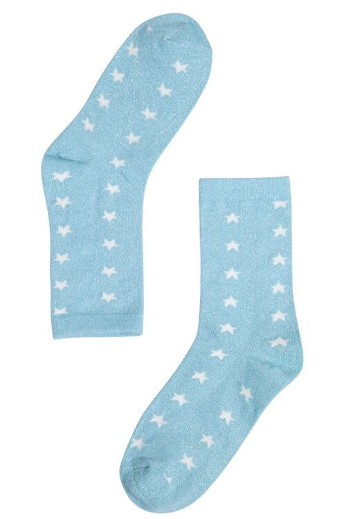 Womens Glitter Socks Star Print Ankle Sock Shimmer Sparkly Blue