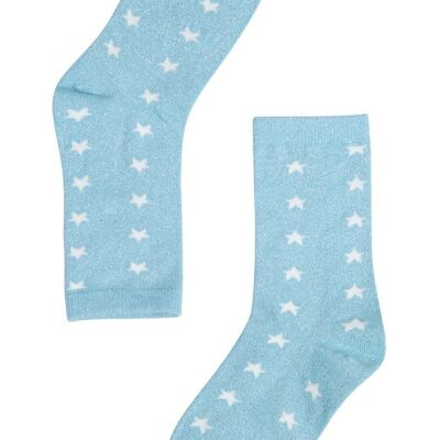 Calcetines con purpurina para mujer Calcetín tobillero con estampado de estrellas Azul brillante