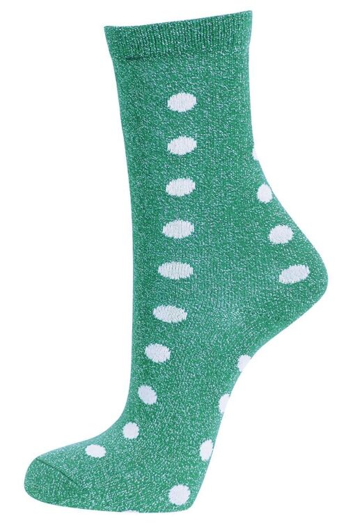 Womens Glitter Socks Polka Dots Sparkly Ankle Socks Shimmer Green