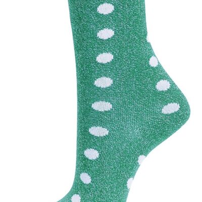 Glitzersocken für Damen, Polka Dots, funkelnde Söckchen, schimmerndes Grün