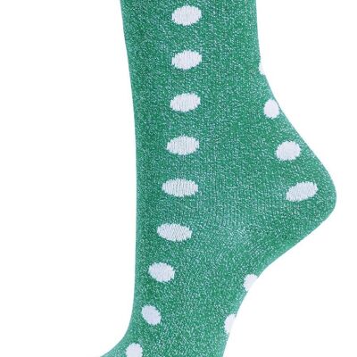 Womens Glitter Socks Polka Dots Sparkly Ankle Socks Shimmer Green
