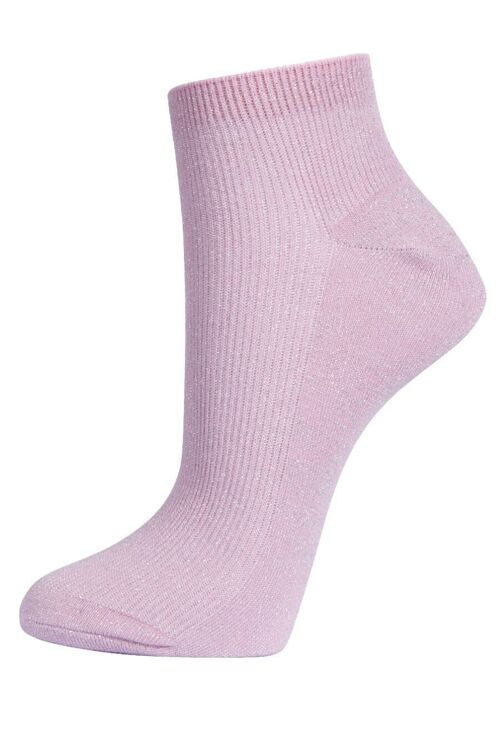 Womens Glitter Anklet Trainer Socks Silver Sparkly Shimmer Pink