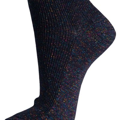 Womens Rainbow Glitter Anklet Trainer Socks Sparkly Shimmer Black