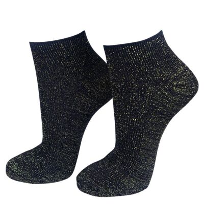 Womens Black Glitter Anklet Trainer Socks Gold Sparkly Shimmer