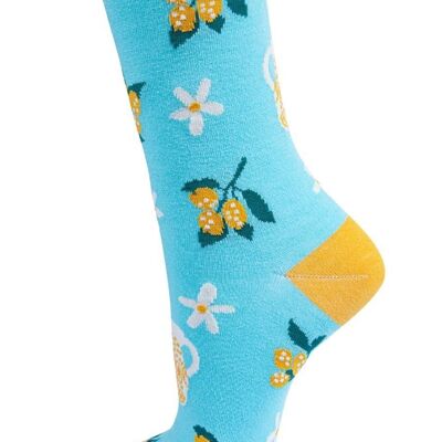 Chaussettes florales en bambou pour femmes Chaussettes fantaisie aux fruits à la cheville Citrons