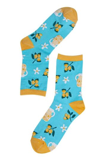 Chaussettes florales en bambou pour femmes Chaussettes fantaisie aux fruits à la cheville Citrons 2