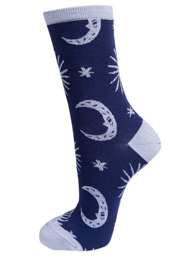 Chaussettes Argentées À Paillettes Moon Star Sparkly Sock Bleu Marine 1