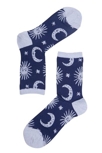Chaussettes Argentées À Paillettes Moon Star Sparkly Sock Bleu Marine 2