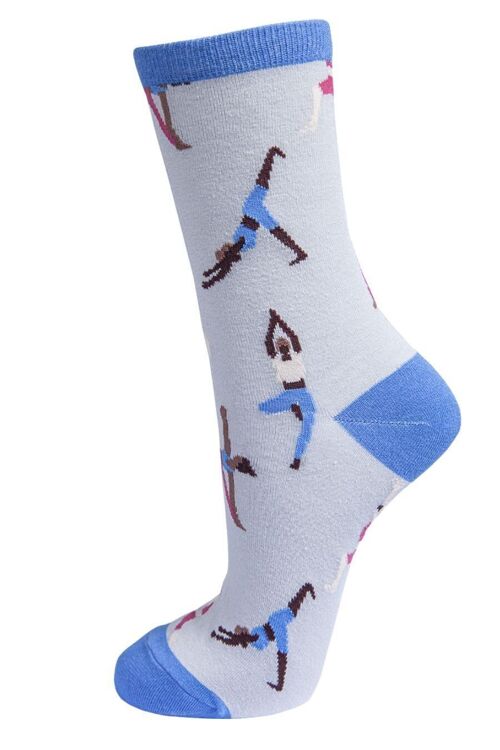 Womens Bamboo Yoga Socks Novelty Ankle Socks Grey Blue