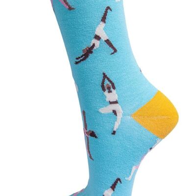 Chaussettes de yoga en bambou pour femmes Socquettes fantaisie Bleu