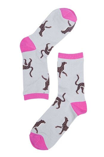 Chaussettes femme en bambou imprimé léopard guépard animal chaussette gris rose 2