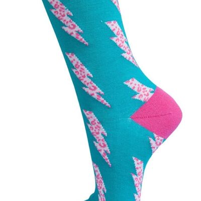 Chaussettes Femme En Bambou Socquettes Imprimé Léopard Lightning Bolt Bleu