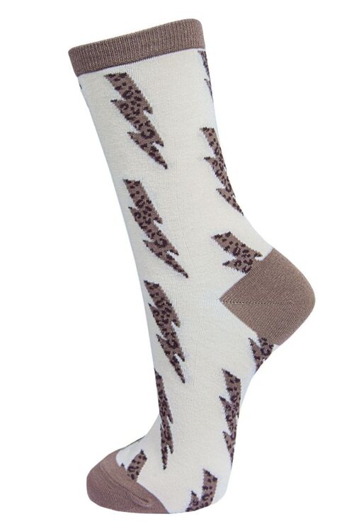 Womens Bamboo Socks Leopard Print Ankle Socks Lightning Bolts Neutral