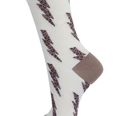 Womens Bamboo Socks Leopard Print Ankle Socks Lightning Bolts Neutral