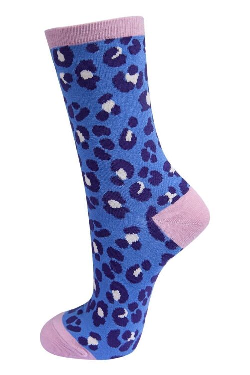 Womens Bamboo Leopard Print Socks Ladies Animal Print Blue