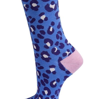Damen-Socken aus Bambus-Leopardenmuster, Damen-Animal-Print, Blau