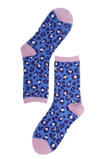 Chaussettes Bambou Imprimé Léopard Femme Imprimé Animal Bleu 2