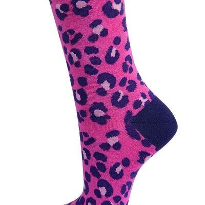 Womens Bamboo Leopard Print Socks Ladies Animal Print Pink