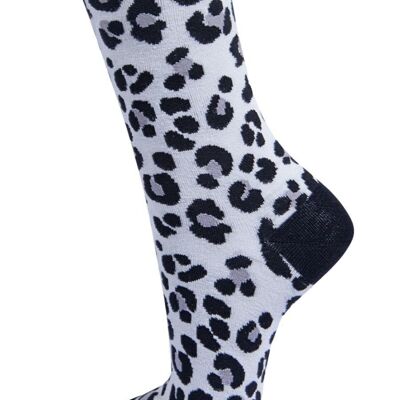 Chaussettes en bambou à imprimé léopard pour femmes, chaussettes à la cheville à imprimé animal, noires
