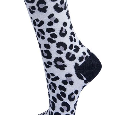 Damen-Socken aus Bambus mit Leopardenmuster, Damen-Söckchen mit Tiermuster, Schwarz