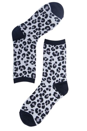 Chaussettes en bambou à imprimé léopard pour femmes, chaussettes à la cheville à imprimé animal, noires 2