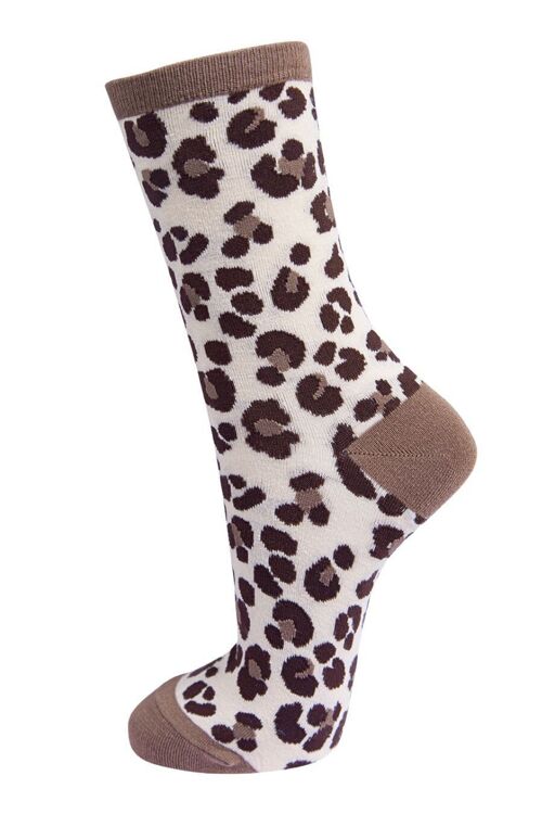 Womens Bamboo Leopard Print Socks Ladies Animal Print Ankle Socks Neutral