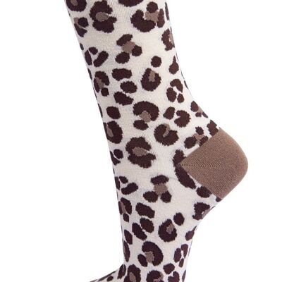 Womens Bamboo Leopard Print Socks Ladies Animal Print Ankle Socks Neutral