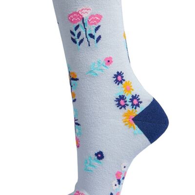 Calcetines de bambú para mujer Calcetines tobilleros florales Flores silvestres Gris