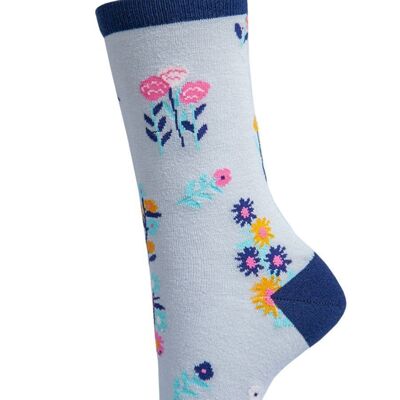 Womens Bamboo Socks Floral Ankle Socks Wild Flowers Grey
