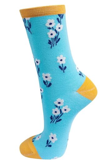 Bamboo Socks Chaussettes Florales Femme Fleurs Sauvages Bleu 1