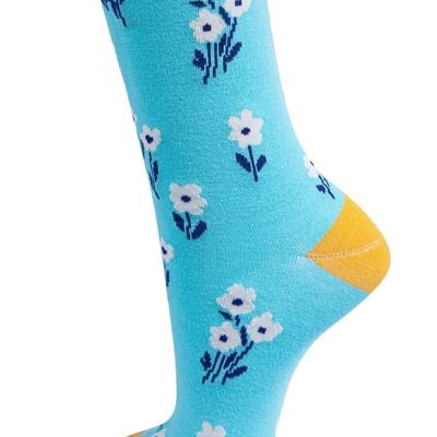 Calcetines De Bambú Calcetines Tobilleros Florales Mujer Flores Silvestres Azul