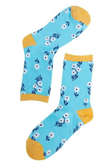 Bamboo Socks Chaussettes Florales Femme Fleurs Sauvages Bleu 2
