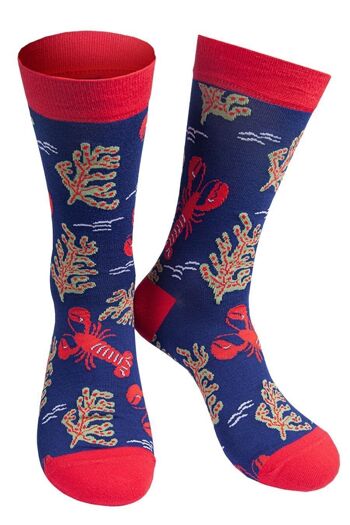 Chaussettes Bambou Homme Red Lobsters Ocean Animal Chaussettes Bleu Marine 1