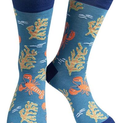 Chaussettes Bambou Homme Red Lobsters Ocean Animal Chaussettes Bleu
