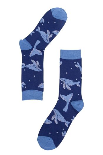 Chaussettes en bambou pour hommes Chaussettes avec animaux baleine bleue 2